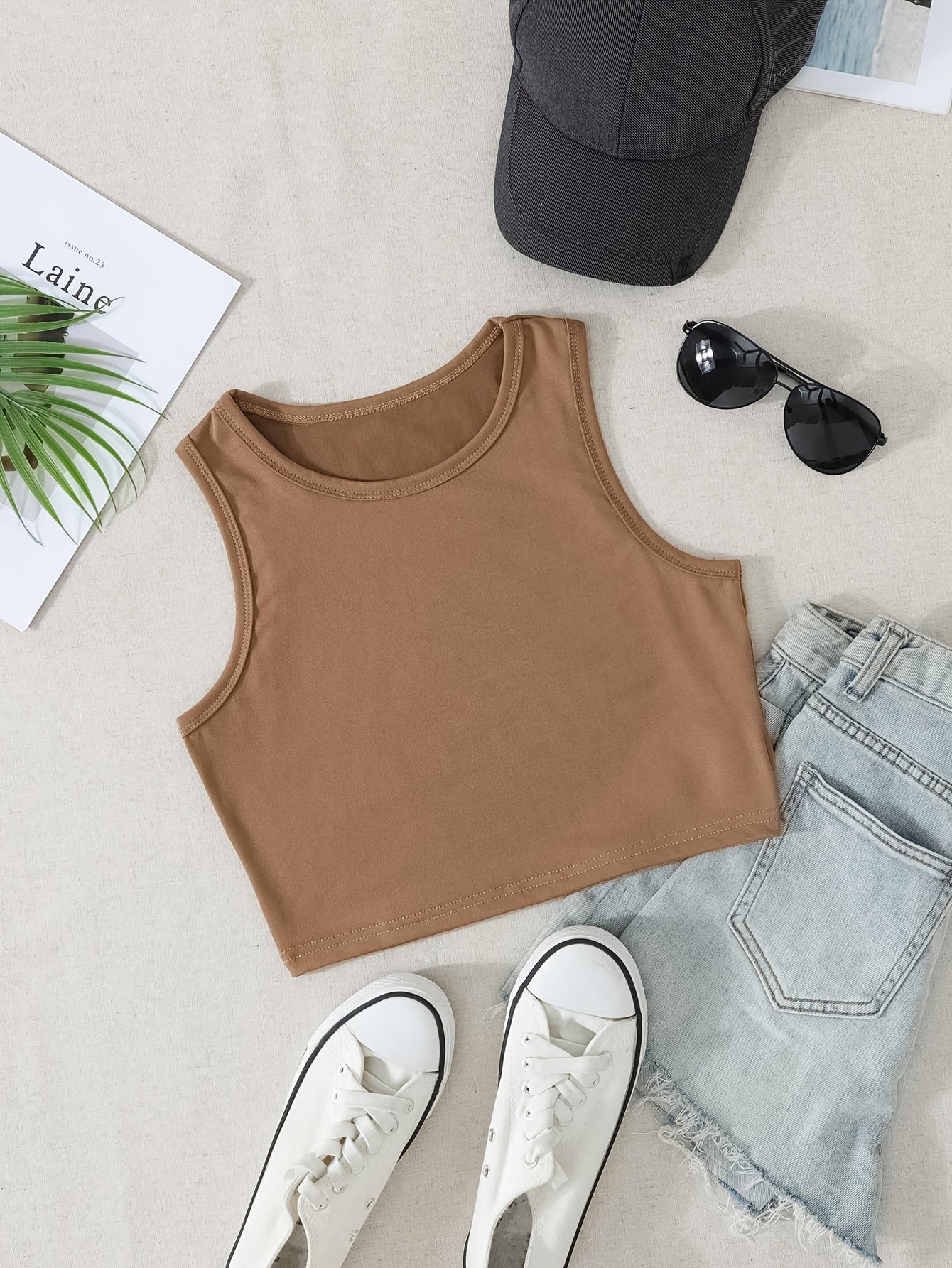 Sleeveless Crew Neck Tank Top for Women