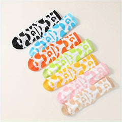 7 Pairs Cow Spot Print Socks Comfy & Breathable Mid Tube Socks