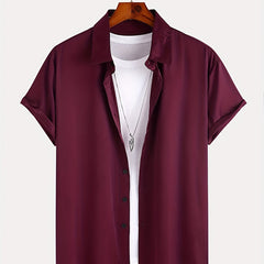 Men's Solid Camp Collar Bowling Shirt Short Sleeve