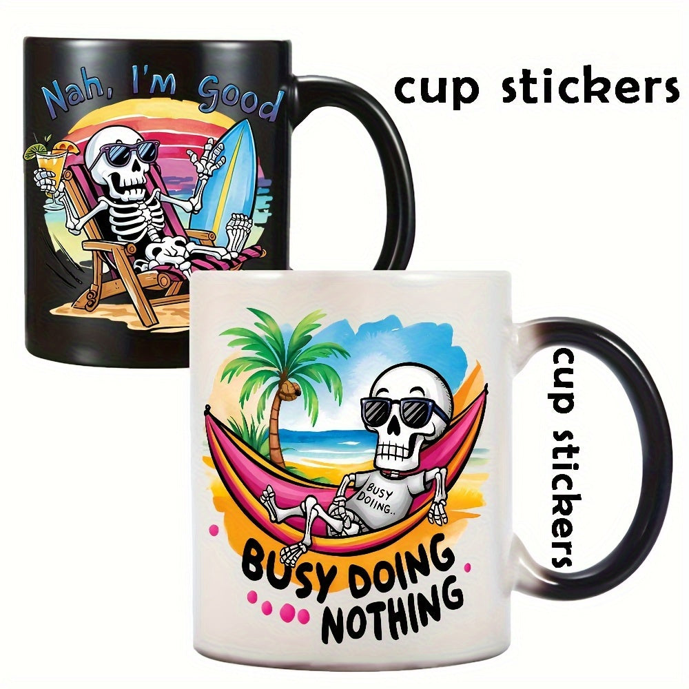 12pcs Fun Skull UV Transfer Decals Waterproof Stickers for Mugs Laptops