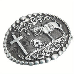 Zinc Oval Embossed Belt Buckle Charm Clasp Hook Jeans Accessory