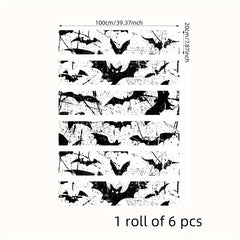 6pcs Halloween Elements & Bat Pattern Staircase Decals Self Adhesive Thick 