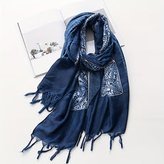 Geometric Print Scarf Vintage Tie Dye Tassel Shawl Boho Hijab Women