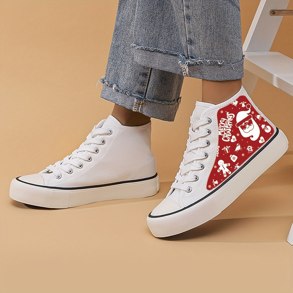 Xmas Santa Print Chunky Canvas Sneakers High Top Skate Shoes