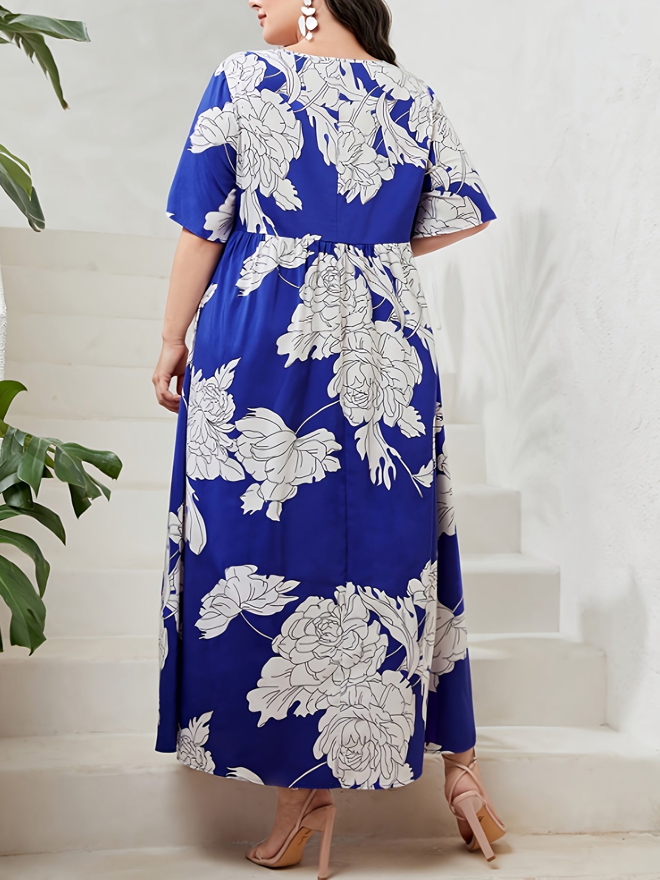 Floral Print Plus Size Kaftan Maxi Dress