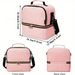 Pink Insulated Double Deck Cooler Lunch Bag for Women