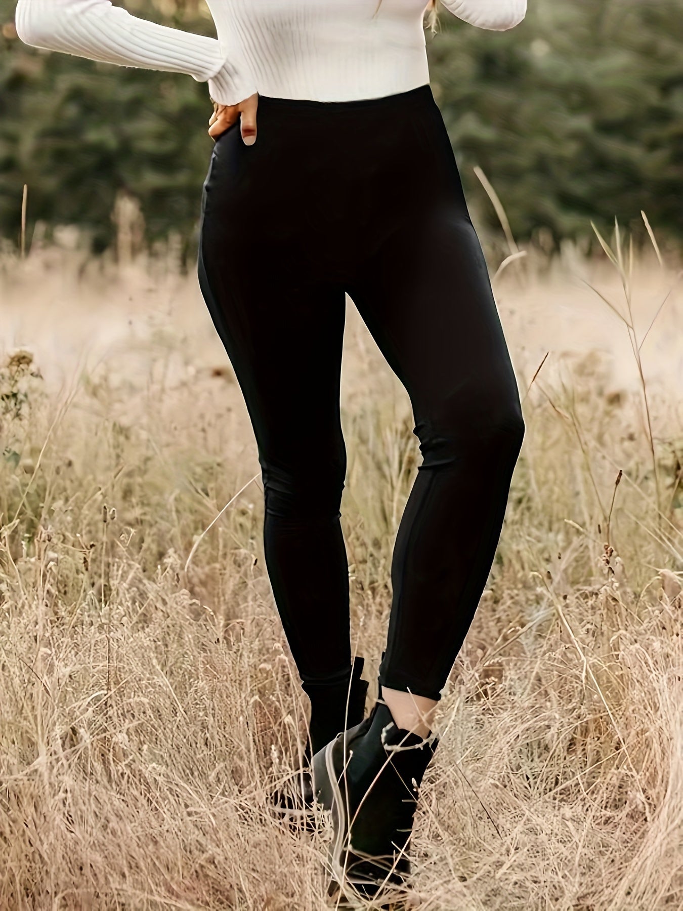  Casual Pants Women's Plus Solid Elastic High Rise Skinny Pants