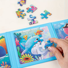 Advanced 3-in-1 Puzzle Book: Ocean Animals, Transportation, Dinosaurs