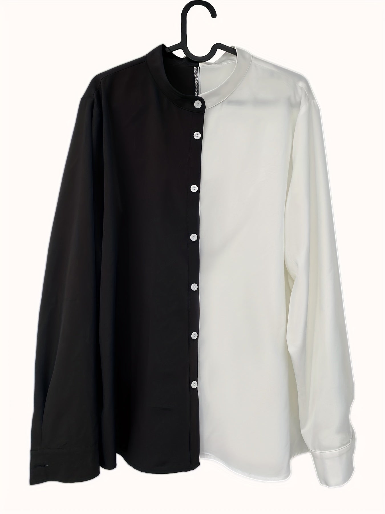  Colorblock Button Up Long Sleeve Top