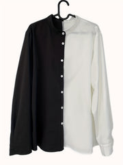  Colorblock Button Up Long Sleeve Top
