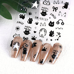 Cartoon Cat Nail Art Stickers Self Adhesive Nail Decals for Nail Decoration