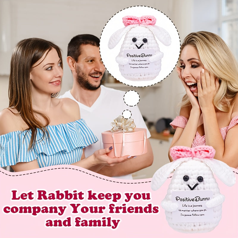 Positive Bunny Crochet Bunny with Pink Bow Perfect Gift for Women Friends Easter