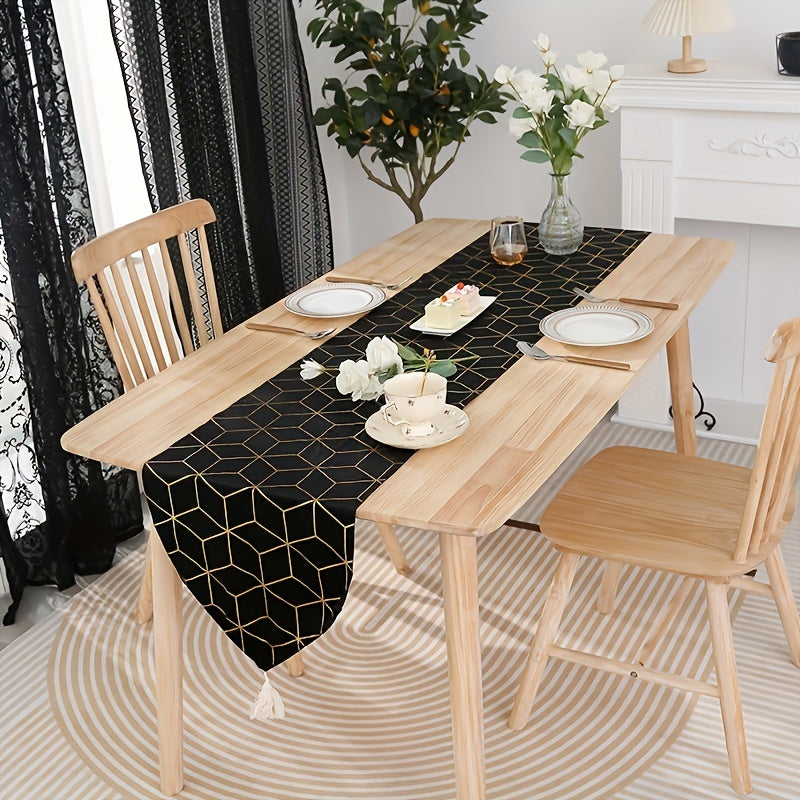 Gilded Table Runner Tassel Fabric TV Bedside Cabinet Sideboard Vase Lamp Cloth