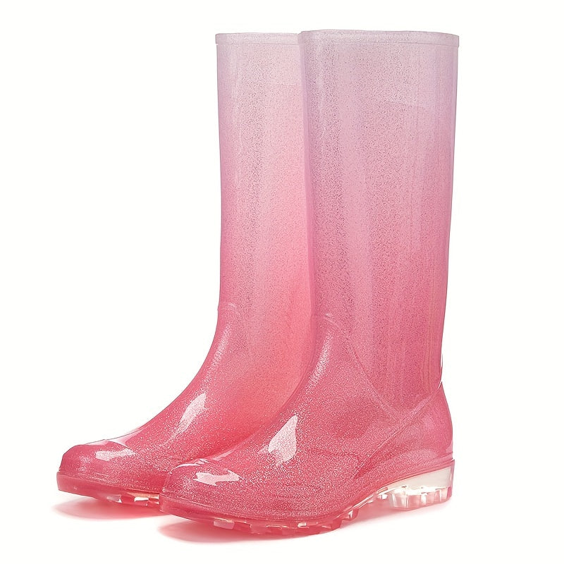 High Tube Women's Rain Boots Gradient Waterproof Non-slip Rubber Shoes