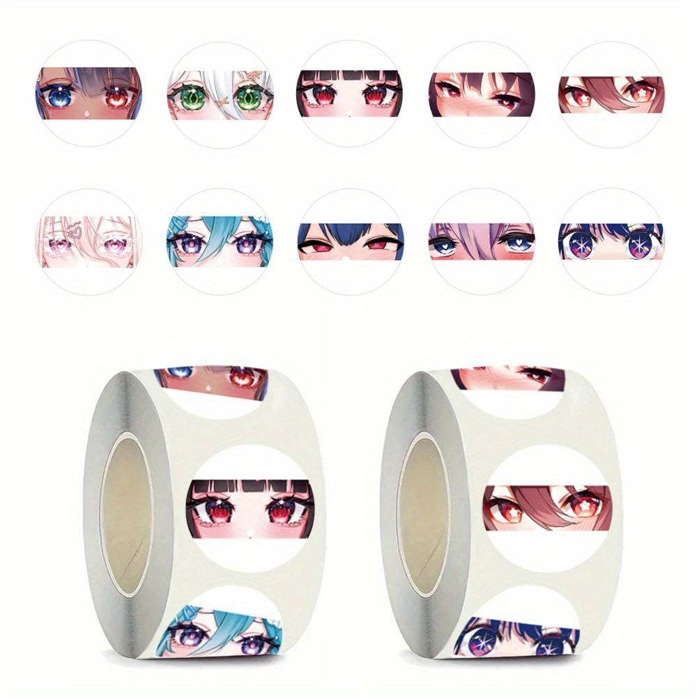 500pcs Pixiv Anime Eyes Stickers 2 Round Vibrant Mixed Colors