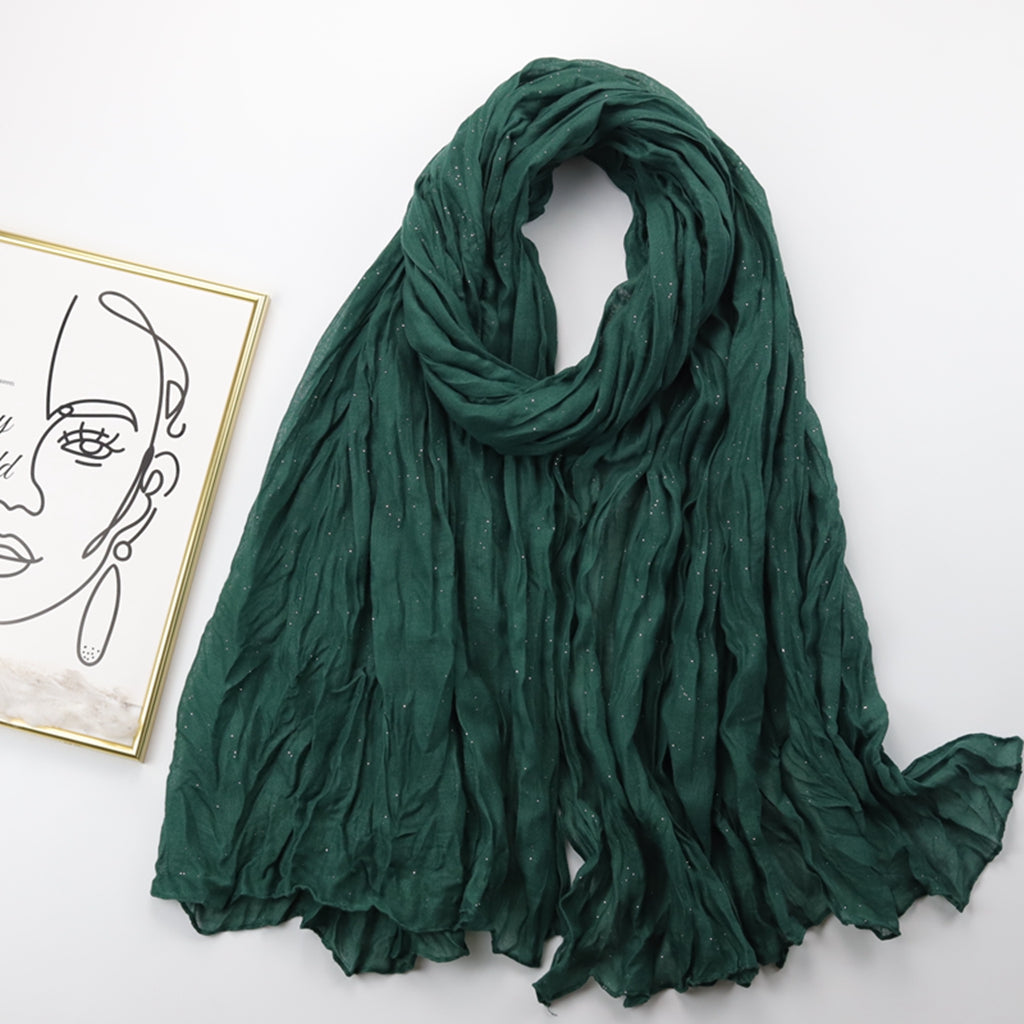 Vintage Dark Green Crinkle Shawl Hijab Windproof Head Wrap