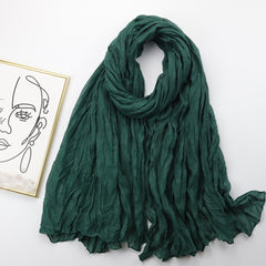 Vintage Dark Green Crinkle Shawl Hijab Windproof Head Wrap