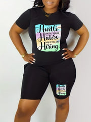  Slogan Print Two Piece Set