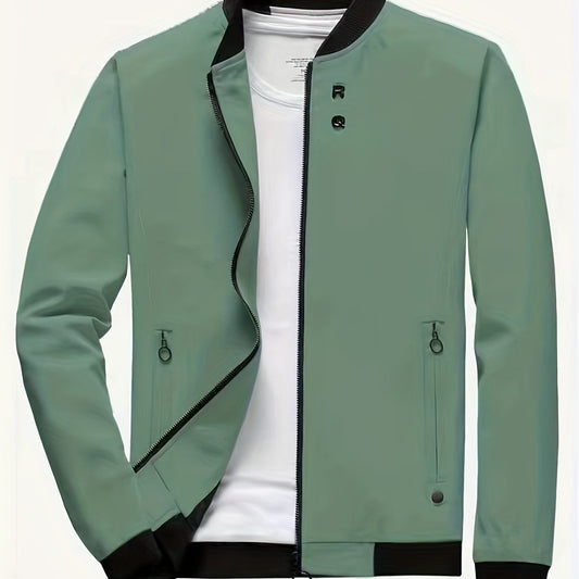 Men's Stand Collar Windbreaker Zip Up Jacket