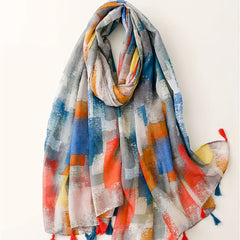 Colorful Printed Scarf Thin Breathable Headscarf Casual Sunscreen Fringed Shawl