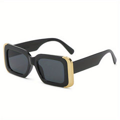 Rectangular Frame Golden Trim Sunglasses UV Protection