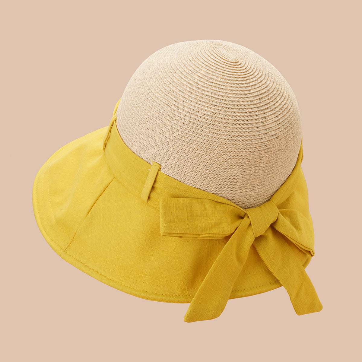 Stylish Stitching Bucket Hat Bow Strap Fisherman Cap Sun Hat