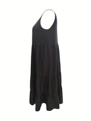  Solid Round Neck Stretch Tank Dress