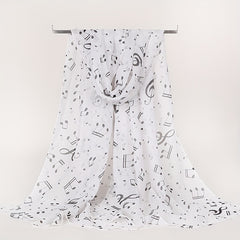 Musical Note Print Casual Scarf Solid Gauze Shawl Head Wrap