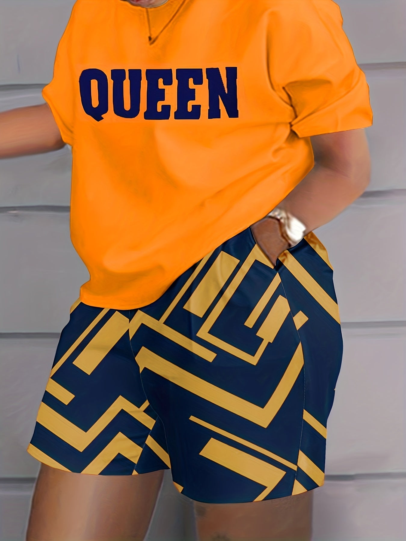  2-Piece Set Women's Top & Shorts Geometric Print Casual Outfit