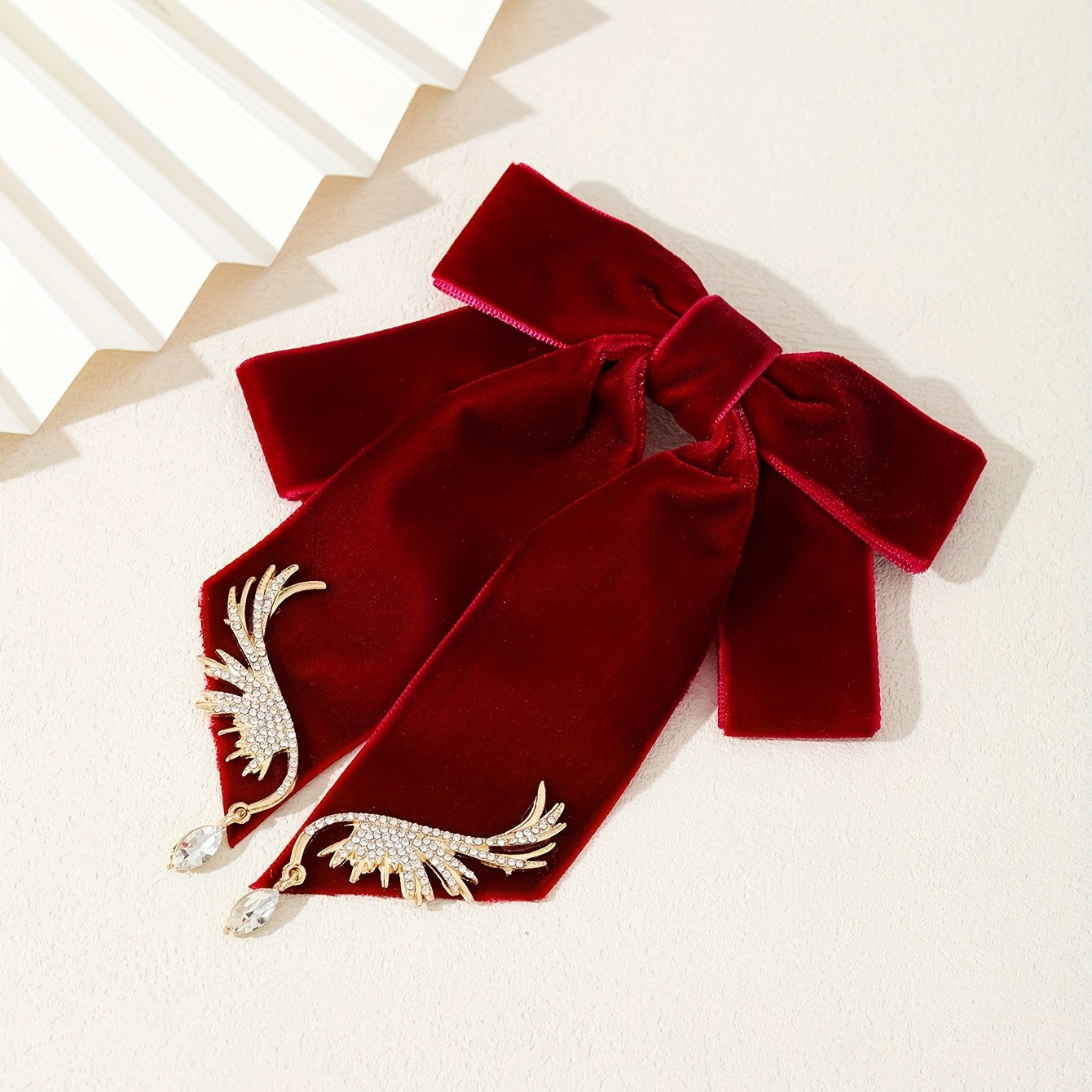 Velvet Bowknot Brooch Pin Rhinestone Wings Shirt Collar Pin