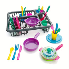 28pcs Mini Kitchen Playset Pretend Cooking Utensils and Dishes Educational Toys