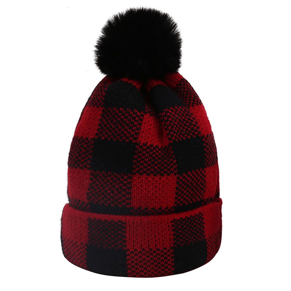 Red & Plaid Christmas Pom Pom Hat Set