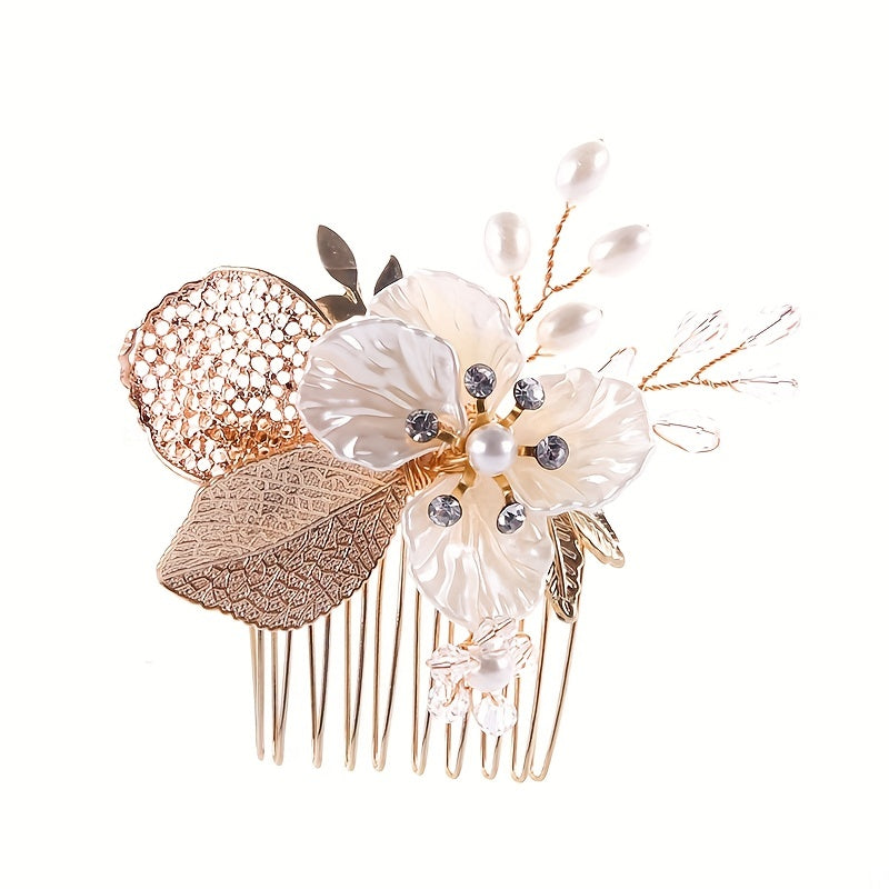 Girls' Golden Flower Hair Comb with Diamonds