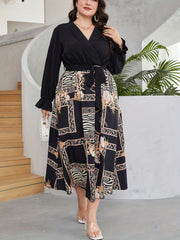  Colorblock Maxi Dress with Flounce Sleeves
