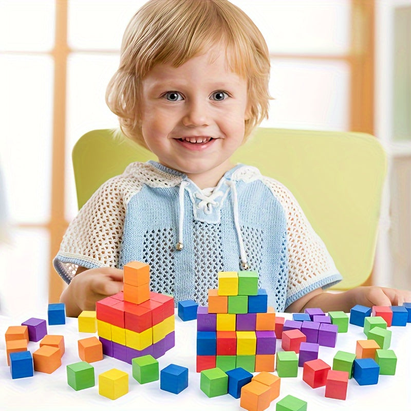 Colorful Cube Building Blocks Wooden Toys Montessori Teaching Aids