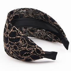 Wide Lace Hairband Embroidery Flower Retro Headband Elastic Hairbands