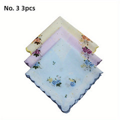 Crescent Edge Square Scarf Flower Print Lightweight Handkerchief