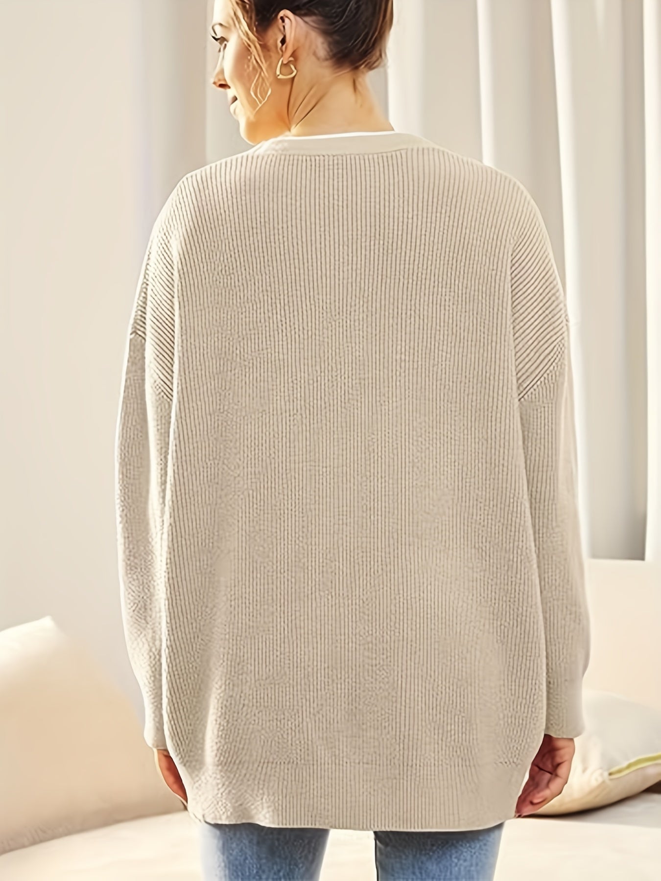  Solid Ribbed Button-Up Cardigan