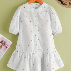 Girls Leaf Print Casual Dress for Autumn & Spring