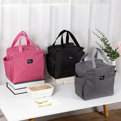 Large Capacity Dual Side Pocket Insulated Tote in Pink Gray Navy
