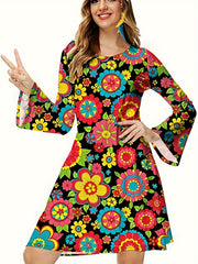  Retro Dress Women's Plus Floral Print Halloween Party Dress