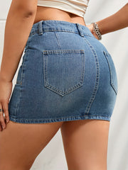 High Waist A-Line Denim Skirt with Pockets