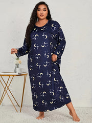  Moon & Star Print Long Sleeve Tee Sleep Dress