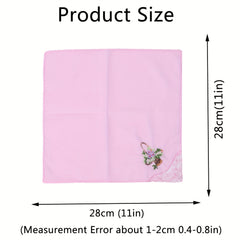 Vintage Floral Embroidered Handkerchiefs Soft Pink Beige Light Purple