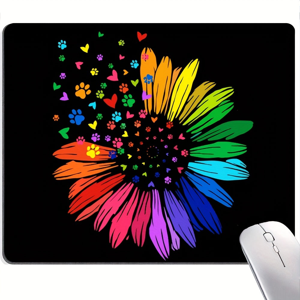 Rainbow Sunflower Animal Footprints Mouse Pad for Desktop Wireless Gaming