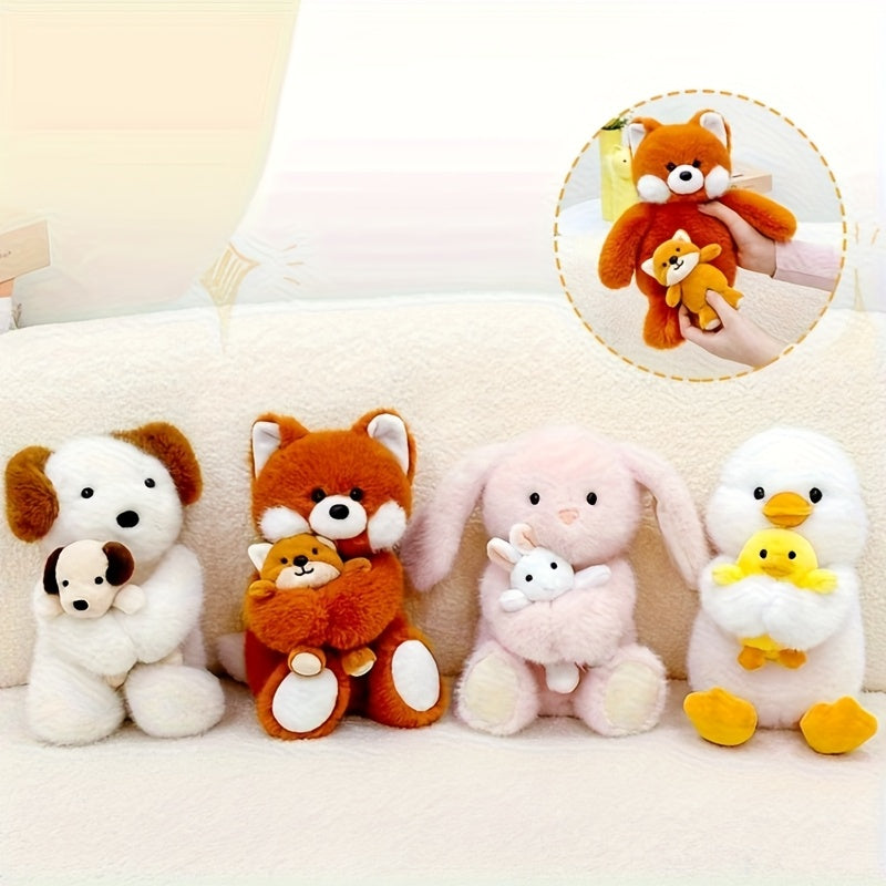 Mother & Son Rabbit & Fox Plush Dolls Soft Pastel Colors Gift Figurines