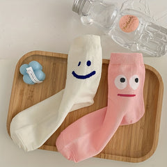 2 Pairs Cartoon Print Socks Comfy & Breathable Mid Tube Socks Women's Stockings