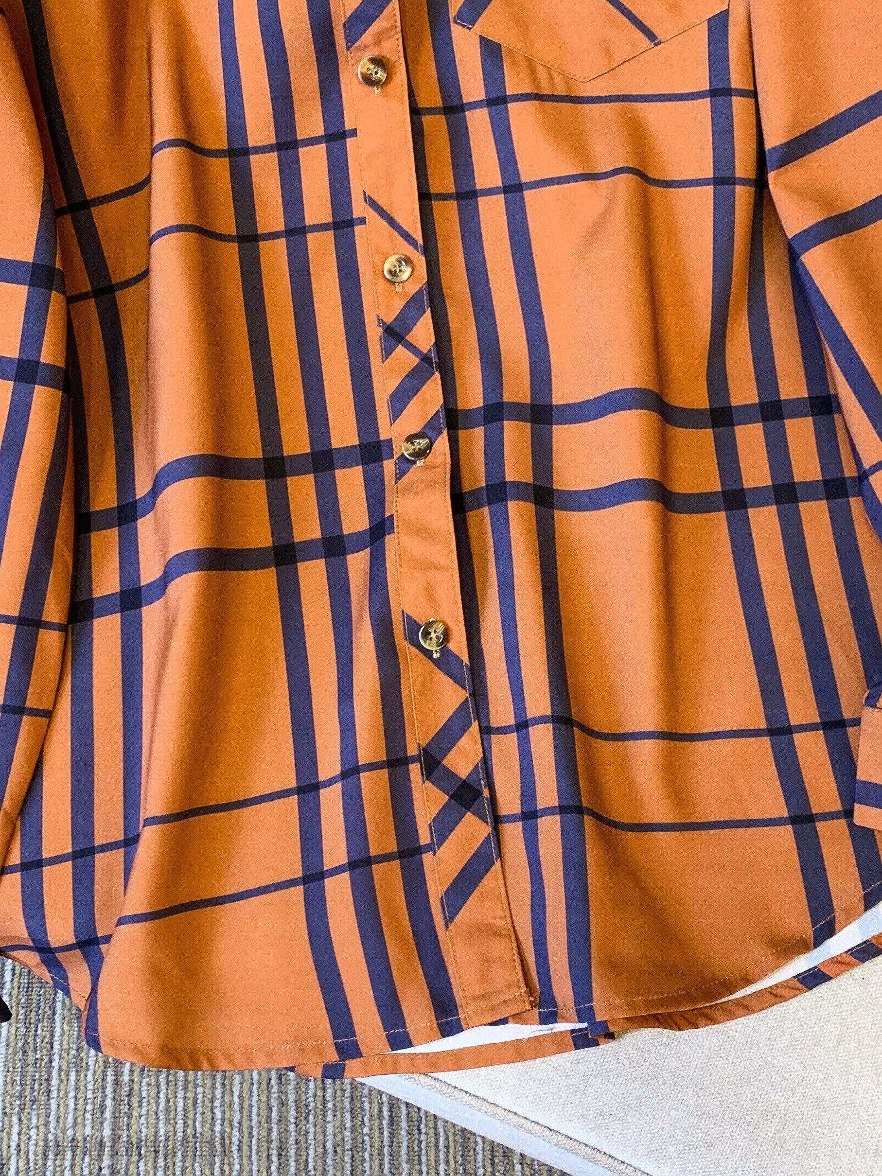  Plaid Print Button Up Blouse
