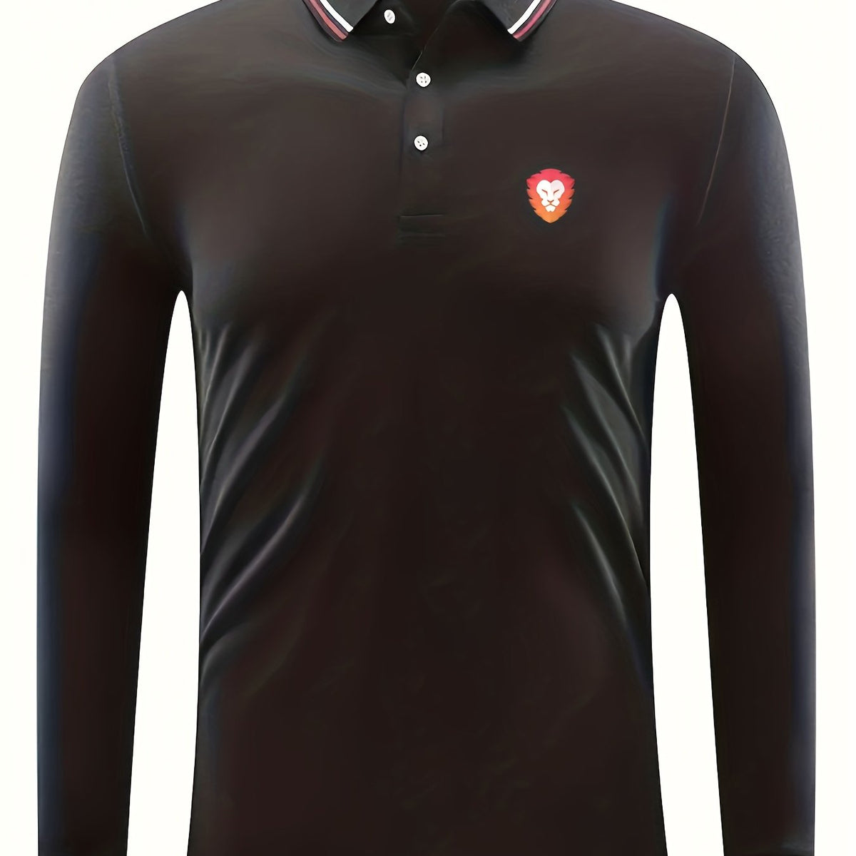 Lion Print Men's Casual Button Up Long Sleeve Polo Shirt