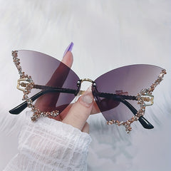 Y2K Rhinestone Butterfly Sunglasses UV400 Sun Shades